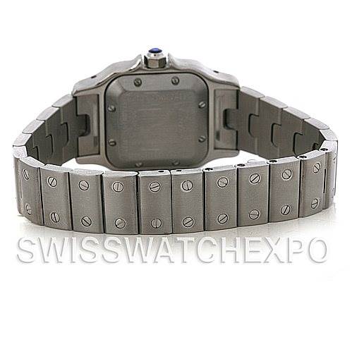 The image shows the back of the Cartier Santos W20054D6 Women
s Stainless Steel Silver Dial W20054D6 Women
s Stainless Steel Silver Dial watch, highlighting the bracelet and case back.