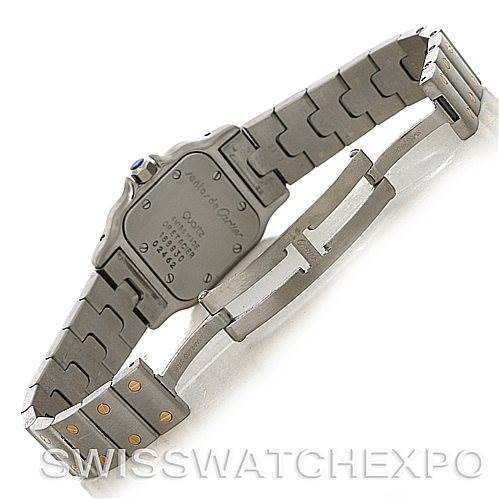 The image shows the back case and stainless steel bracelet of a Cartier Santos W20012C4 Women
s Stainless Steel Silver Dial W20012C4 Women
s Stainless Steel Silver Dial watch from an angled perspective.