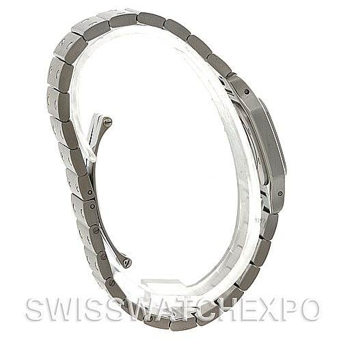 This image shows a side view of the Santos model watch by Cartier, focusing on the bracelet and clasp.