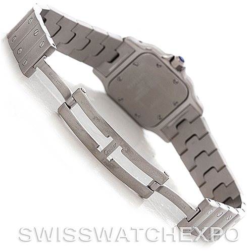 The image shows the back and bracelet clasp of a Cartier Santos W20056D6 Women
s Stainless Steel Silver Dial W20056D6 Women
s Stainless Steel Silver Dial watch.