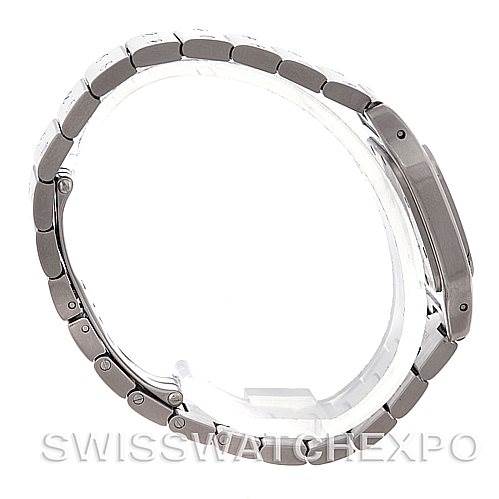 This image shows a side profile of the Cartier Santos W20056D6 Women
s Stainless Steel Silver Dial W20056D6 Women
s Stainless Steel Silver Dial watch, highlighting the stainless steel bracelet and case.