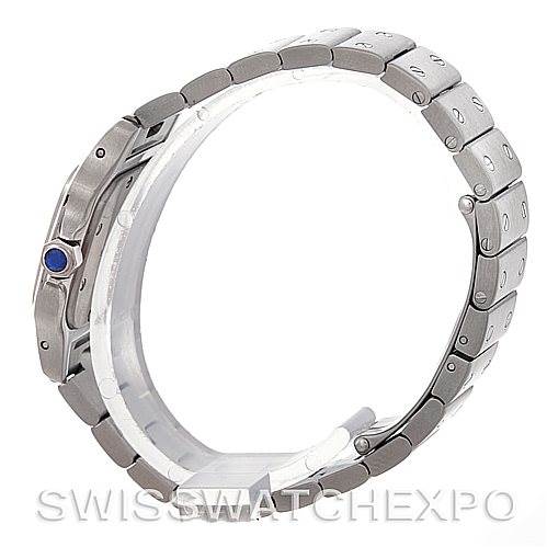 The image shows a side view of the bracelet and profile of a Cartier Santos W20056D6 Women
s Stainless Steel Silver Dial W20056D6 Women
s Stainless Steel Silver Dial watch.
