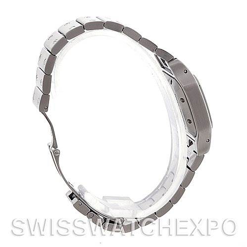 This image shows a side view of the Cartier Santos W20054D6 Women
s Stainless Steel Silver Dial W20054D6 Women
s Stainless Steel Silver Dial watch, highlighting its bracelet and case.