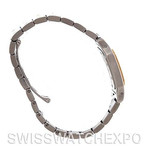 The image shows a side view of a Cartier Santos W20012C4 Women
s Stainless Steel Silver Dial W20012C4 Women
s Stainless Steel Silver Dial watch, focusing on the bracelet and side of the case.