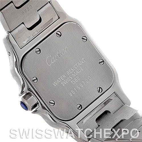 This image shows the case back and part of the bracelet of the Cartier Santos W20056D6 Women
s Stainless Steel Silver Dial W20056D6 Women
s Stainless Steel Silver Dial watch, viewed from the back.