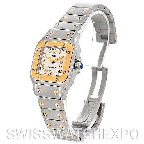 The Cartier Santos W20057C4 Women's Stainless Steel Silver Dial W20057C4 Women's Stainless Steel Silver Dial watch is shown at a three-quarter angle, highlighting the case, bracelet, and clasp.