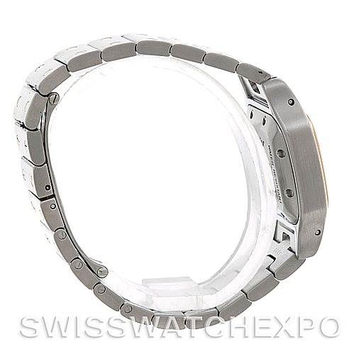 The image shows a side profile of the Cartier Santos W20057C4 Women
s Stainless Steel Silver Dial W20057C4 Women
s Stainless Steel Silver Dial watch, highlighting the metal bracelet and case thickness.