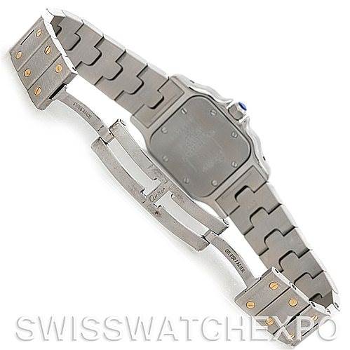 The image shows the backside and clasp of a Cartier Santos W20012C4 Women
s Stainless Steel Silver Dial W20012C4 Women
s Stainless Steel Silver Dial watch.