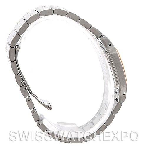 The image shows a side profile view of the Santos model by Cartier, highlighting the watch
s band and the side of the case.