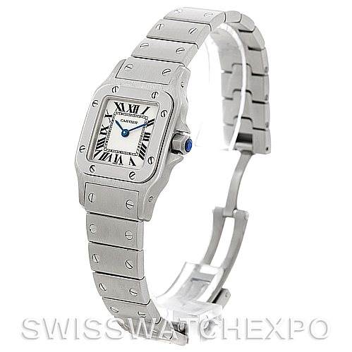 The image shows a Cartier Santos W20056D6 Women
s Stainless Steel Silver Dial W20056D6 Women
s Stainless Steel Silver Dial watch angled to display its face, bezel, crown, and bracelet.