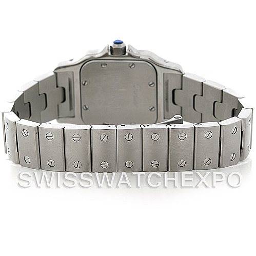 The image shows the back and bracelet of a Cartier Santos W20056D6 Women
s Stainless Steel Silver Dial W20056D6 Women
s Stainless Steel Silver Dial watch from a rear angle.