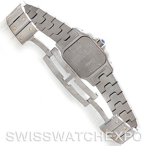 This image shows the back and bracelet of a Cartier Santos W20012C4 Women
s Stainless Steel Silver Dial W20012C4 Women
s Stainless Steel Silver Dial model watch, highlighting its clasp and link design.