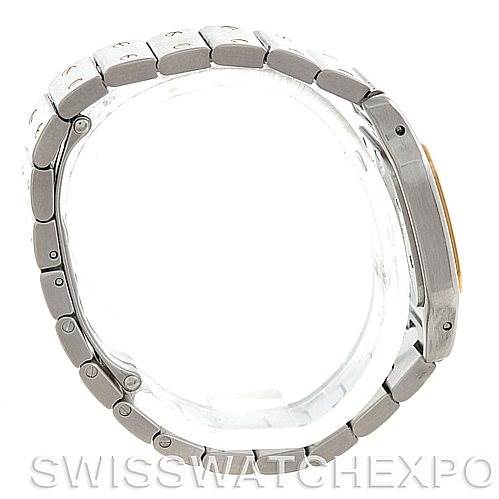 This image shows a side view of the Santos model watch by Cartier, focusing on the side case and bracelet.