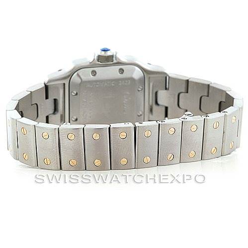 This image shows the back view of the Cartier Santos 2423 Women's Stainless Steel Silver Dial 2423 Women's Stainless Steel Silver Dial watch, highlighting the bracelet and clasp.