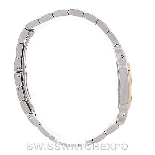 The image shows a side profile of the Cartier Santos W20012C4 Women
s Stainless Steel Silver Dial W20012C4 Women
s Stainless Steel Silver Dial model, highlighting its bracelet and case.