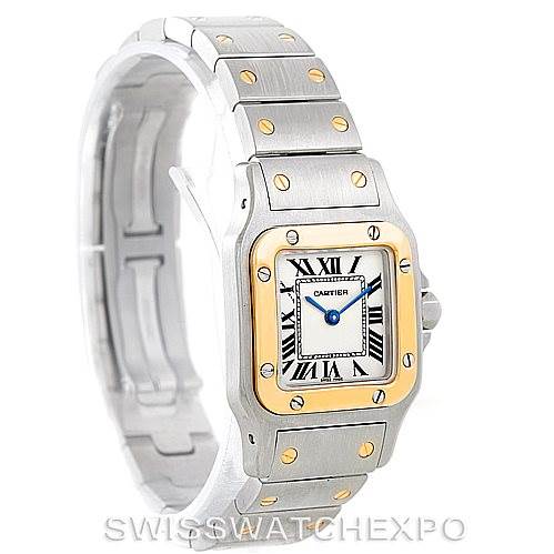 The image shows a Cartier Santos W20012C4 Women
s Stainless Steel Silver Dial W20012C4 Women
s Stainless Steel Silver Dial watch from an angled front view, highlighting the face, bezel, and part of the bracelet.