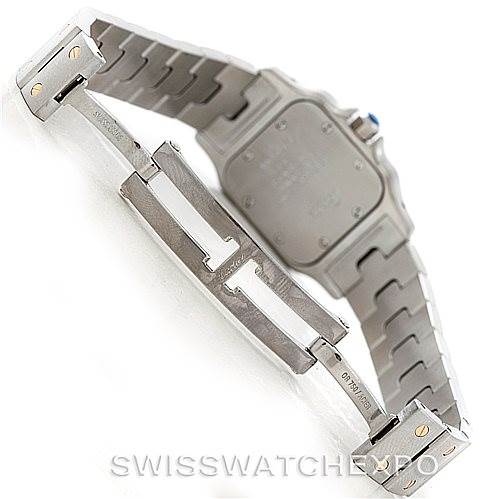 This image shows the back case and clasp of a Cartier Santos W20012C4 Women
s Stainless Steel Silver Dial W20012C4 Women
s Stainless Steel Silver Dial watch, highlighting the bracelet and folding mechanism.