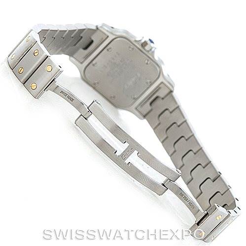 This image shows the back and the clasp mechanism of a Cartier Santos W20012C4 Women's Stainless Steel Silver Dial W20012C4 Women's Stainless Steel Silver Dial watch.