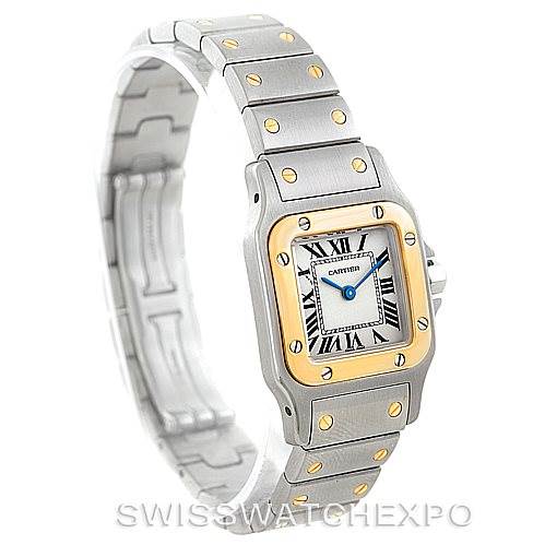 The image shows a Cartier Santos W20012C4 Women's Stainless Steel Silver Dial W20012C4 Women's Stainless Steel Silver Dial model watch from a front angle, showcasing the face, bezel, and part of the bracelet.