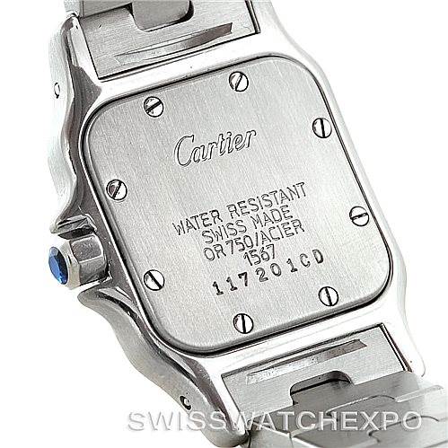This image shows the back case and part of the bracelet of a Cartier Santos W20012C4 Women's Stainless Steel Silver Dial W20012C4 Women's Stainless Steel Silver Dial watch.