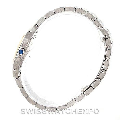This image shows a side view of the Santos model by Cartier, focusing on the bracelet and side profile of the case.