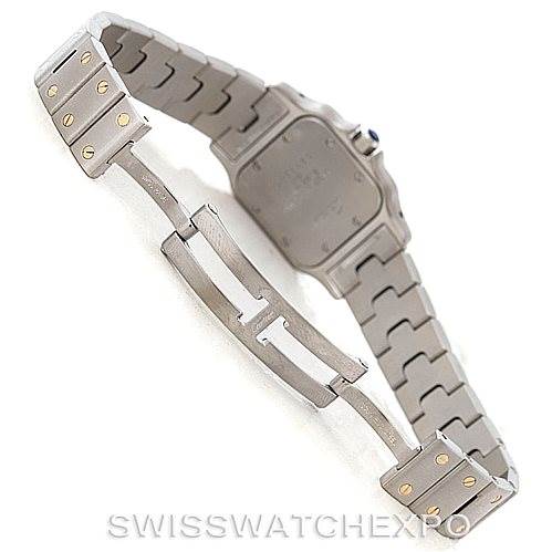 This image shows the clasp and back side of the band of a Cartier Santos W20012C4 Women
s Stainless Steel Silver Dial W20012C4 Women
s Stainless Steel Silver Dial model watch.