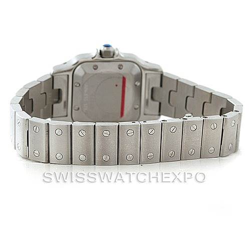 The image shows the back and bracelet of a Cartier Santos W20054D6 Women
s Stainless Steel Silver Dial W20054D6 Women
s Stainless Steel Silver Dial watch from a rear angle.