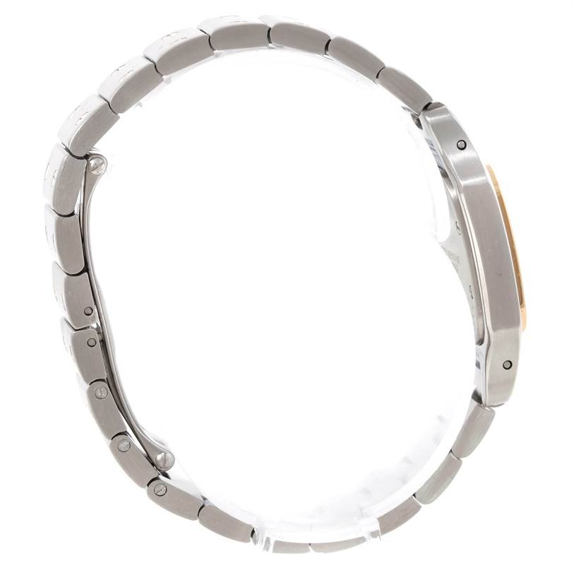 The image shows a side profile of the Cartier Santos W20012C4 Women
s Stainless Steel Silver Dial W20012C4 Women
s Stainless Steel Silver Dial watch, highlighting its bracelet and case.