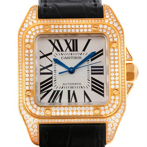 Photo of Cartier Santos 100 Midsize 18K Yellow Gold Diamond Watch WM502051
