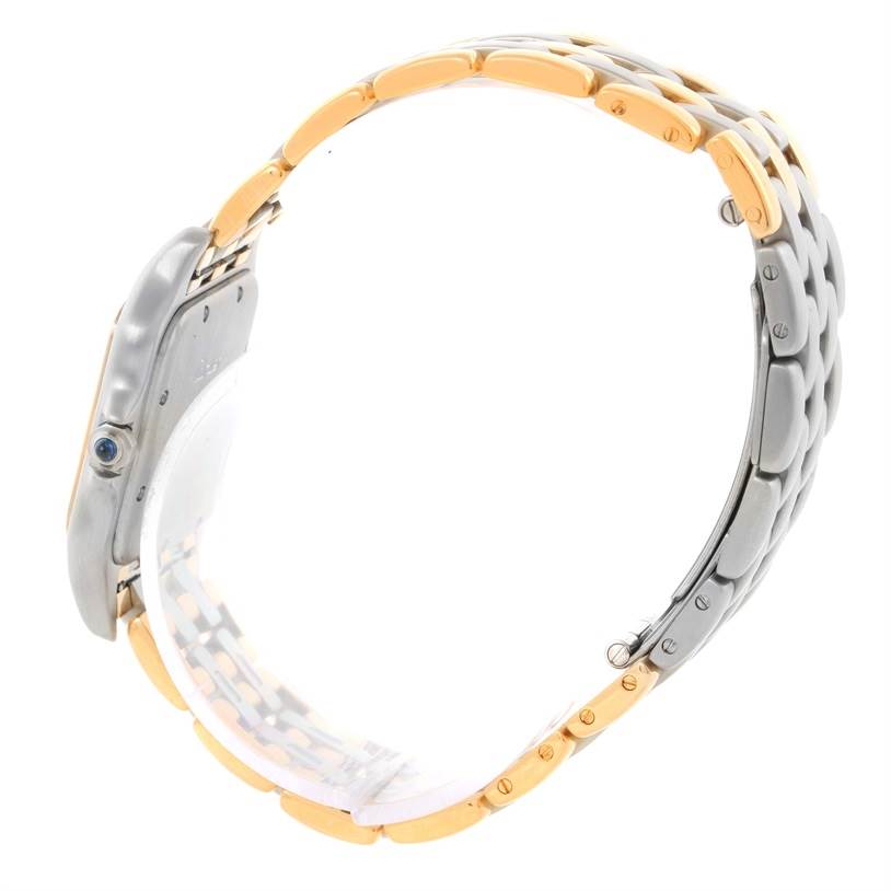 This image shows a side view of the bracelet and case of a Panthere watch by Cartier.