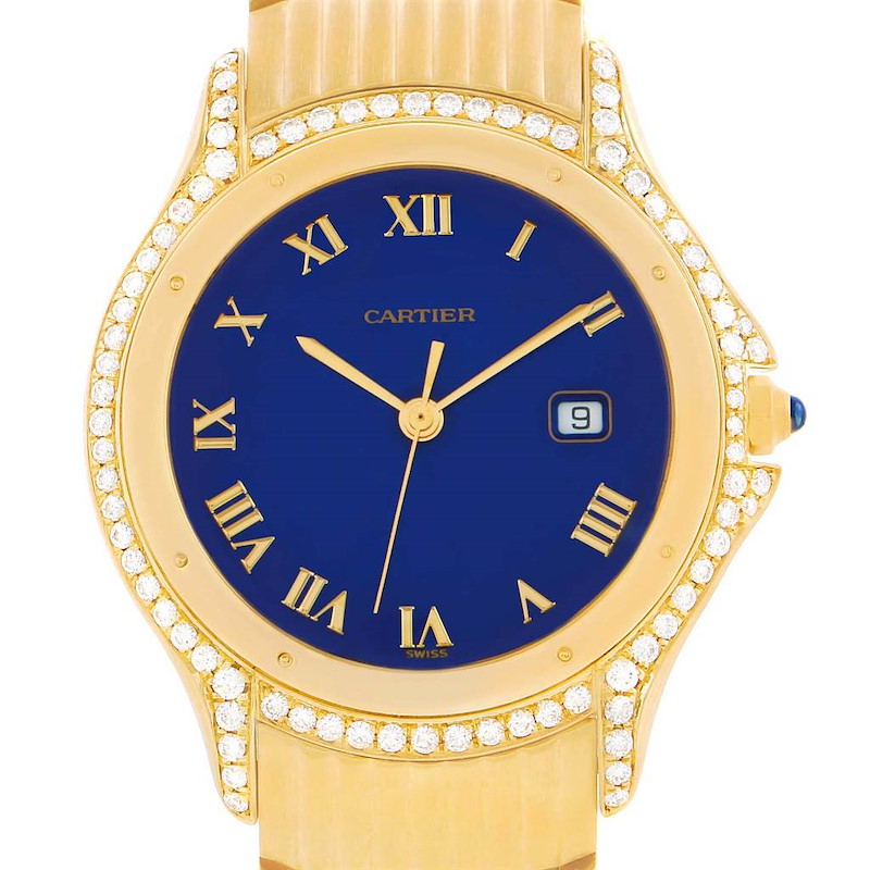 Cartier Cougar 18K Yellow Gold Diamond Blue Dial Watch 11651 SwissWatchExpo