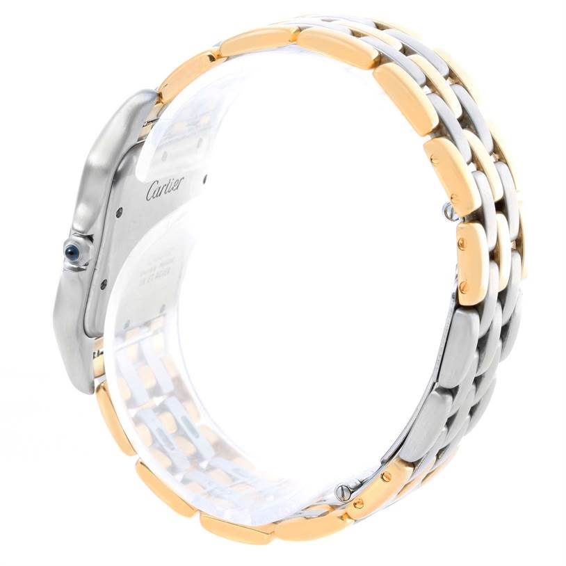 The image shows the side view of the two-tone bracelet and side case of a Cartier Panthère watch.
