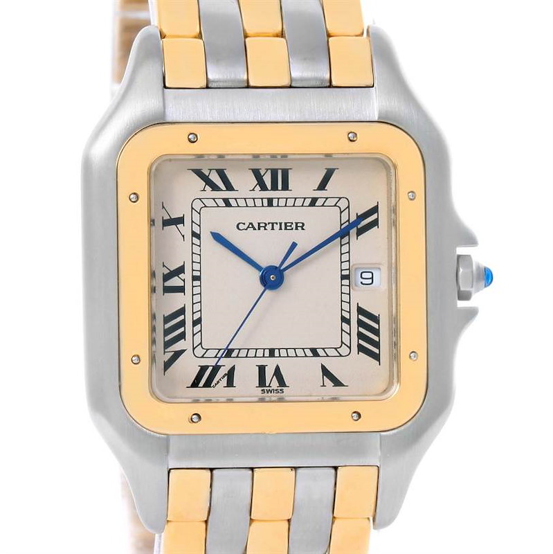 Cartier Panthere Jumbo Steel 18K Yellow Gold Three Row Watch SwissWatchExpo