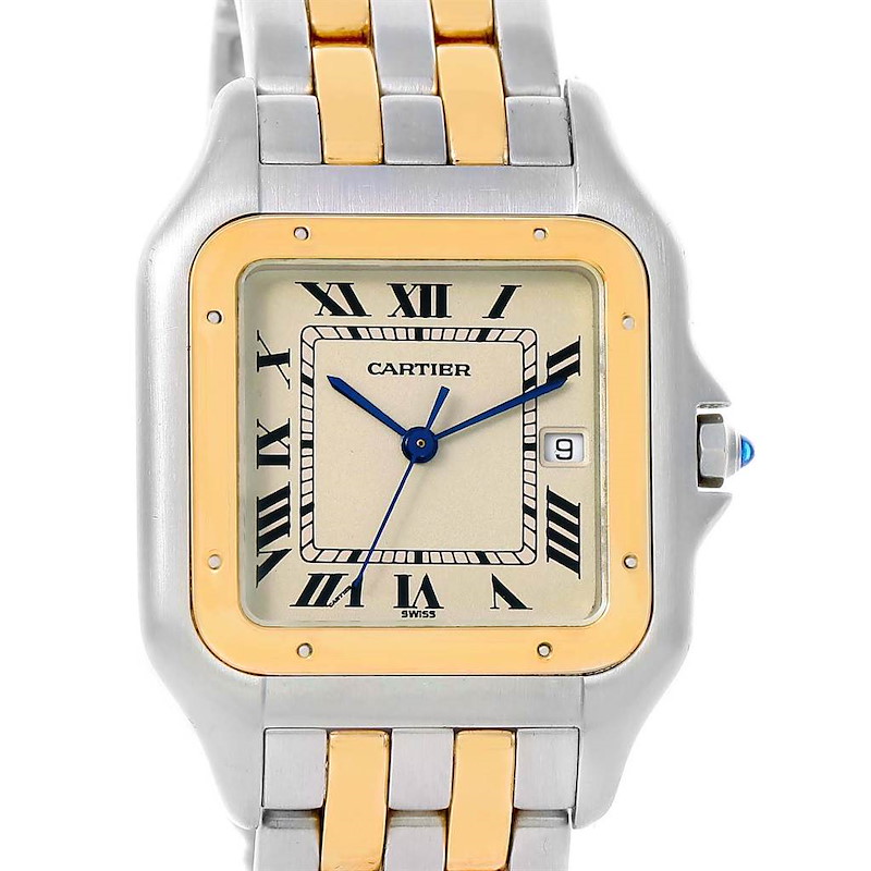 Cartier Panthere Jumbo Steel Yellow Gold Two Row Unisex Watch 187957 SwissWatchExpo