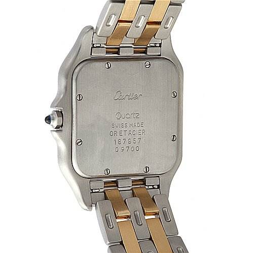 This is the back view of the Cartier Panthere Women's Yellow Gold White Dial Women's Yellow Gold White Dial model watch, showcasing its case and two-tone metal bracelet.