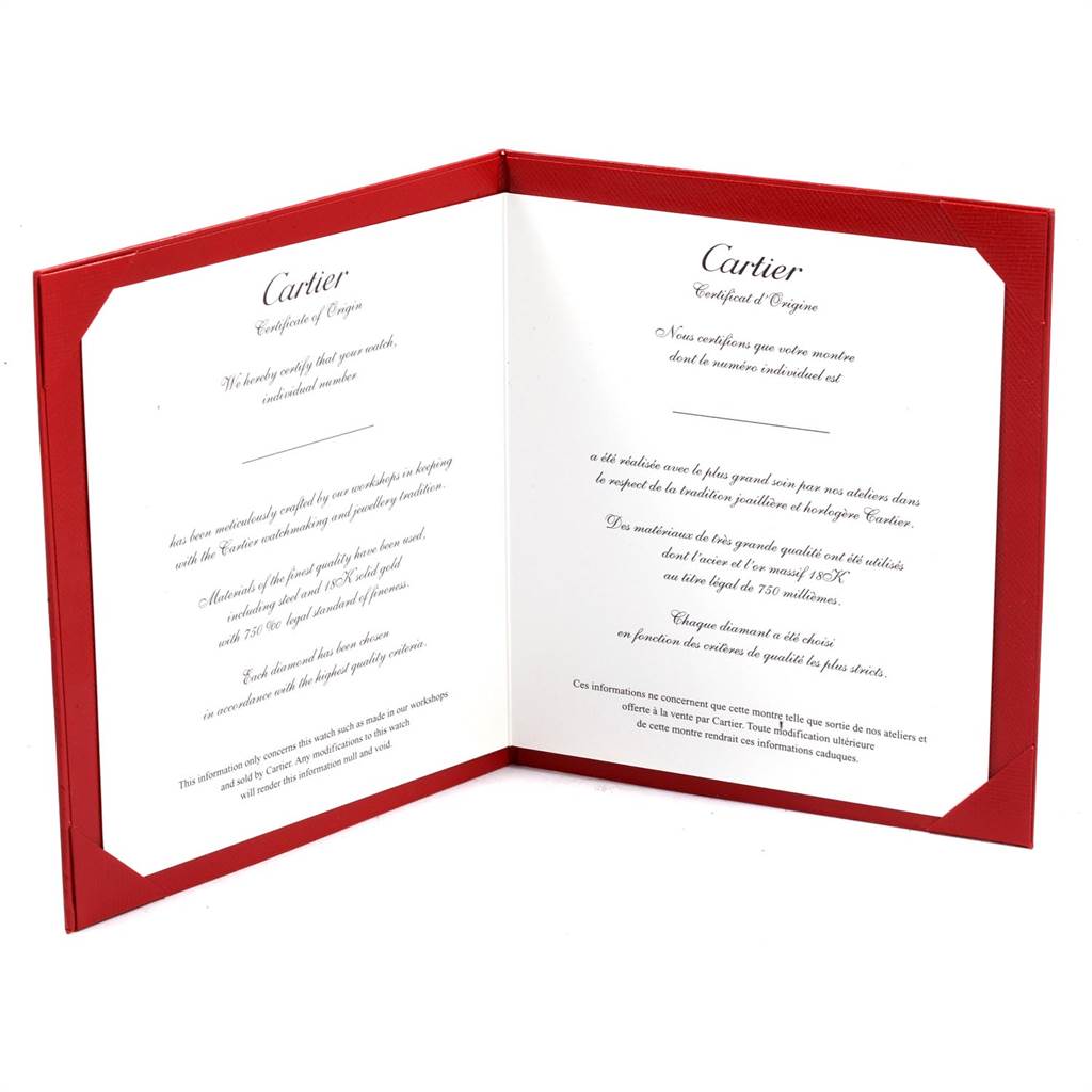 This image shows an open Cartier Certificate of Origin for the Panthere model by Cartier.