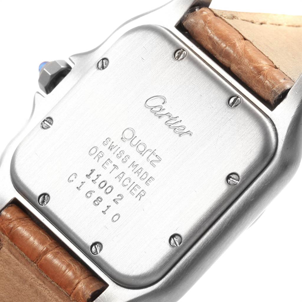 The image shows the back case of a Panthere model by Cartier, highlighting the brand inscription and other details.