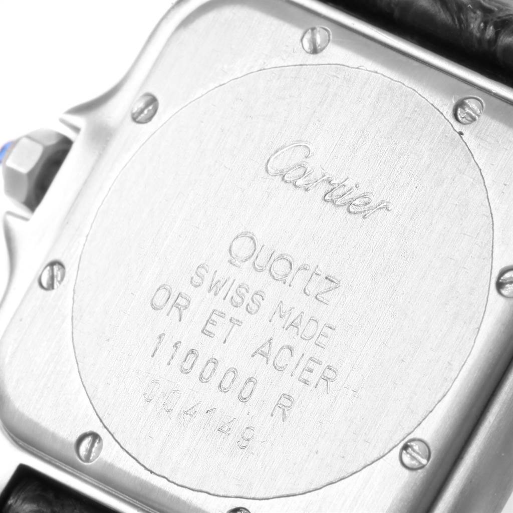 The image shows the back case of the Cartier Panthere W25028B6 Steel and Gold (two tone) Silver Dial W25028B6 Steel and Gold (two tone) Silver Dial watch with engraved details and screws visible.