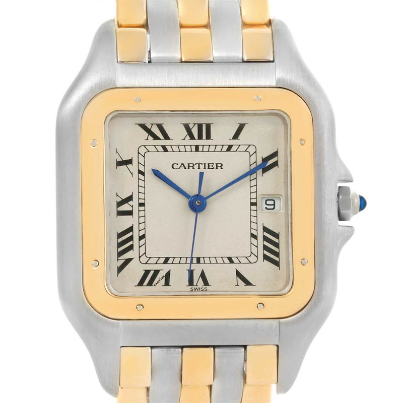 Cartier Panthere Jumbo Steel 18K Yellow Gold Three Row Quartz Watch SwissWatchExpo