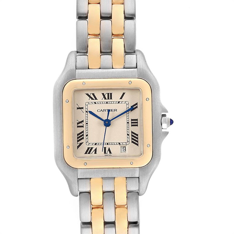 Cartier Panthere Large Steel Yellow Gold Two Row Mens Watch W25028B8 SwissWatchExpo