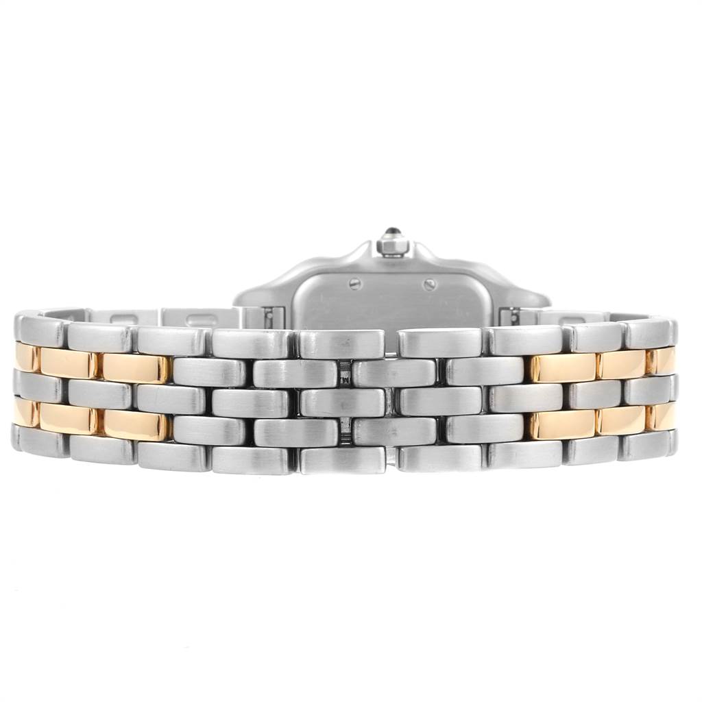 The image shows the back view of the band of a Cartier Panthere W25028B8 Steel and Gold (two tone) Silver Dial W25028B8 Steel and Gold (two tone) Silver Dial watch, highlighting its two-tone metal links.