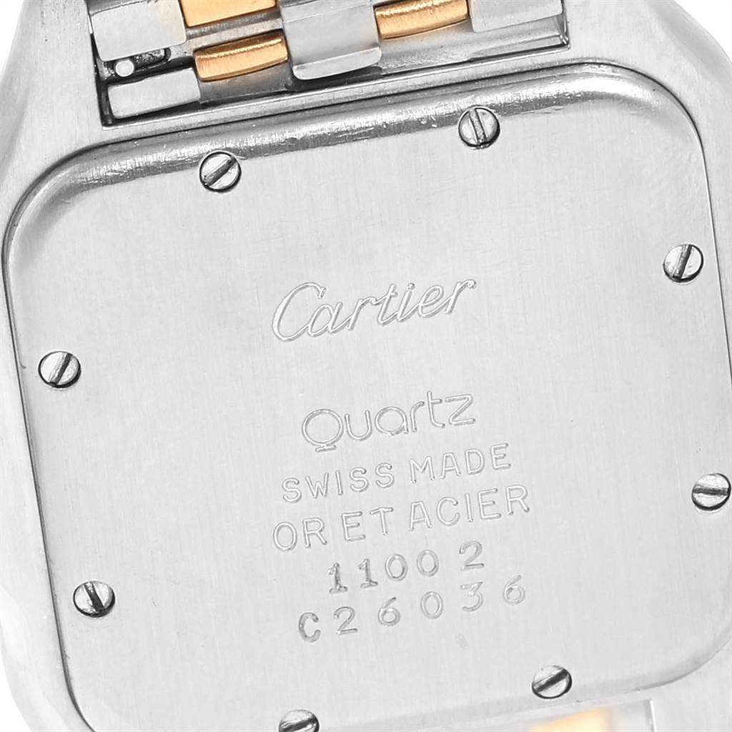 This image shows the back of the Panthère Cartier watch, displaying the model
s branding and specifications.