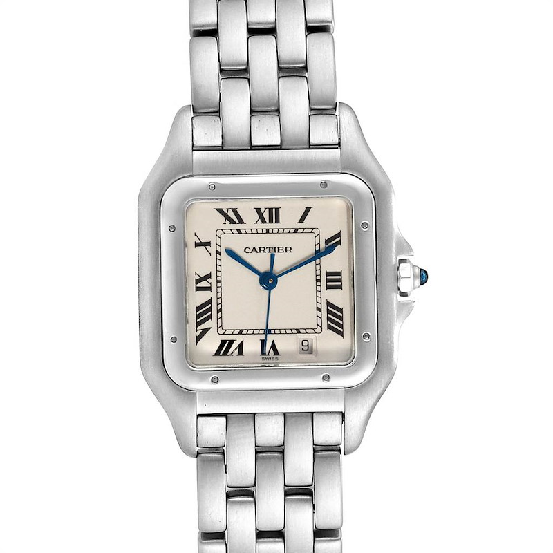 Cartier Panthere Large Blue Hands Steel Unisex Watch W25054P5 SwissWatchExpo
