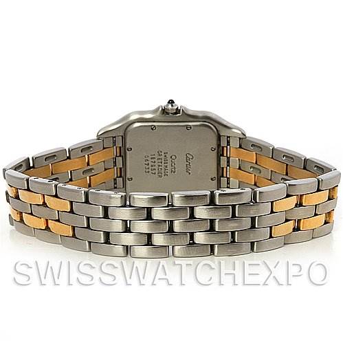 The image shows the back case and bracelet of the Cartier Panthere W25028B6 Men's Steel and Gold (two tone) White Dial W25028B6 Men's Steel and Gold (two tone) White Dial watch, viewed from a rear angle.
