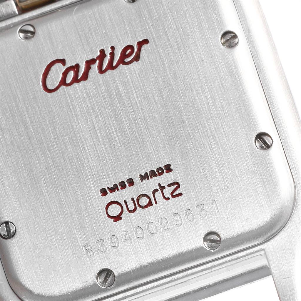The image shows the back case of the Panthere model watch by Cartier, displaying its logo and details about the movement.