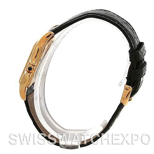 The image shows a side profile of a Cartier Panthere Yellow Gold White Dial Yellow Gold White Dial watch, highlighting the strap, case, and crown.