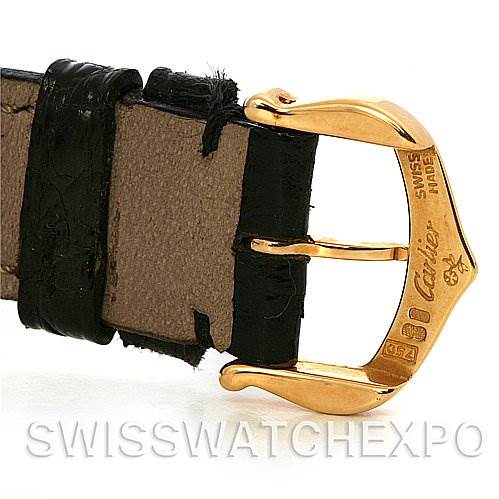 The image shows a close-up of the buckle of a Cartier Panthere Yellow Gold White Dial Yellow Gold White Dial watch strap.