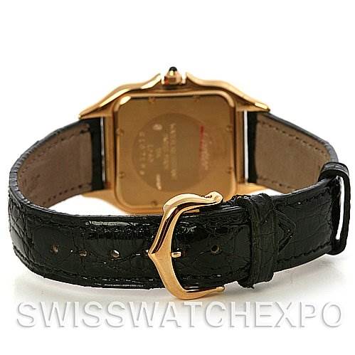 The image shows the back and band of a Cartier Panthere Yellow Gold White Dial Yellow Gold White Dial watch, highlighting its clasp and the back plate of the watch.