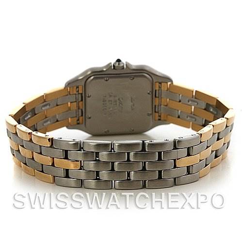 This image shows the backside of the case and the bracelet of the Cartier Panthere Yellow Gold Beige Dial Yellow Gold Beige Dial watch.