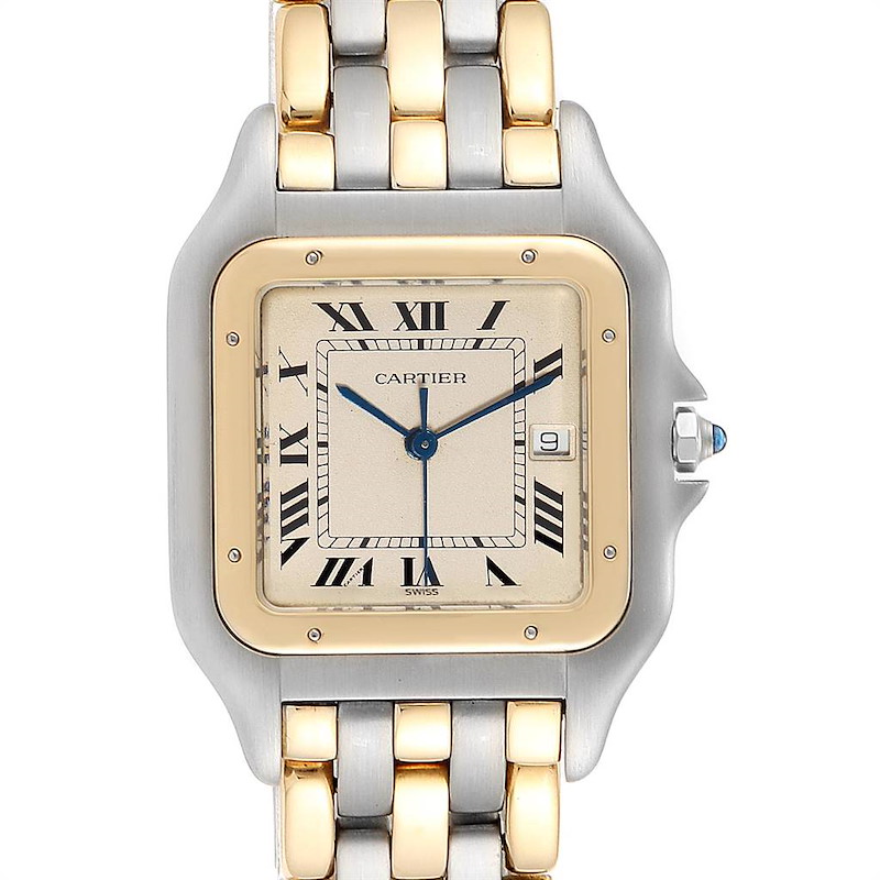 Cartier Panthere Jumbo Steel 18K Yellow Gold Three Row Quartz Watch 187957 SwissWatchExpo
